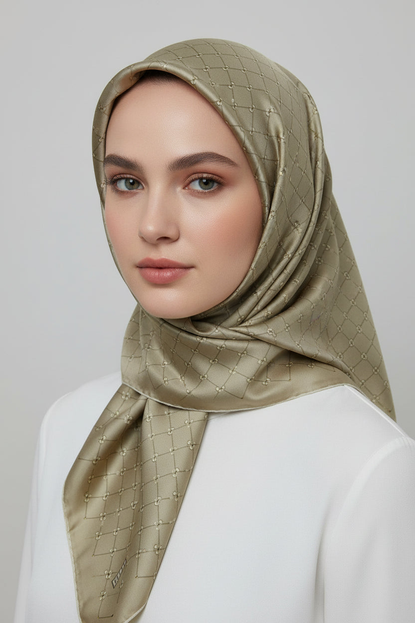 BELLİ KURDELE KAFES DESEN İPEK EŞARP