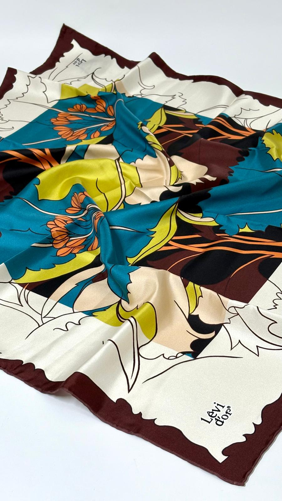 LEVİDOR ÇİÇEK DESEN İPEK EŞARP