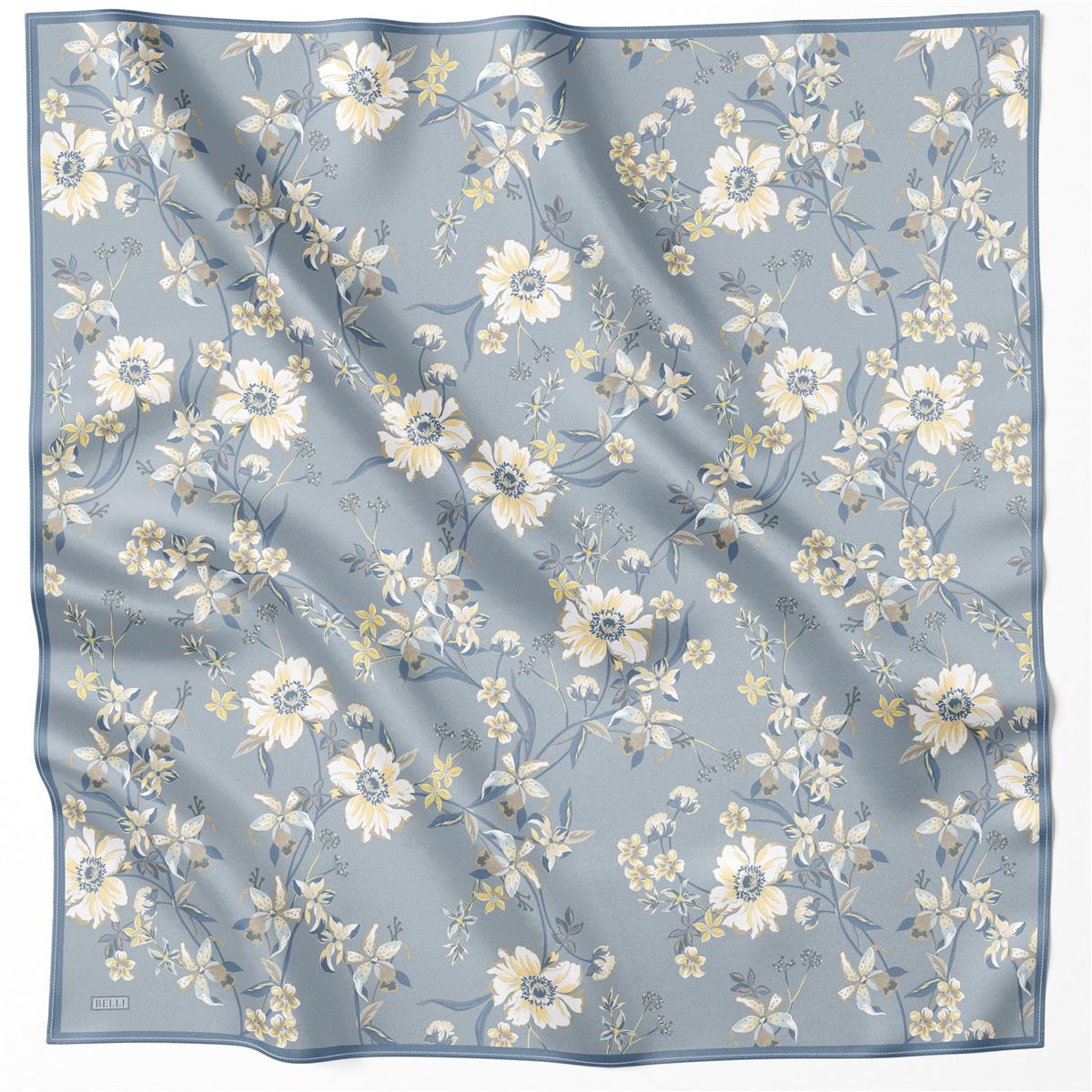 BELLİ ÇİÇEK DESEN İPEK EŞARP