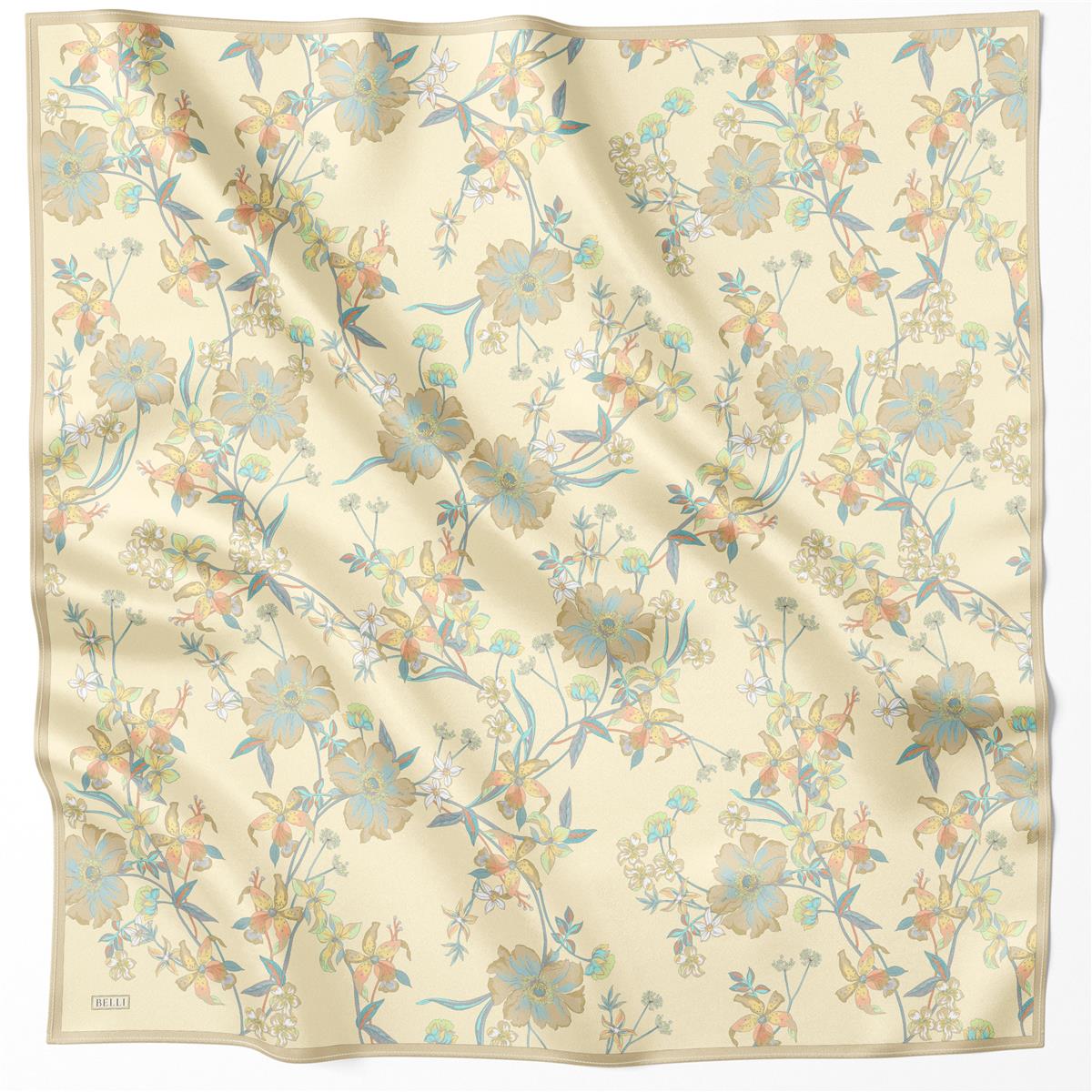 BELLİ ÇİÇEK DESEN İPEK EŞARP