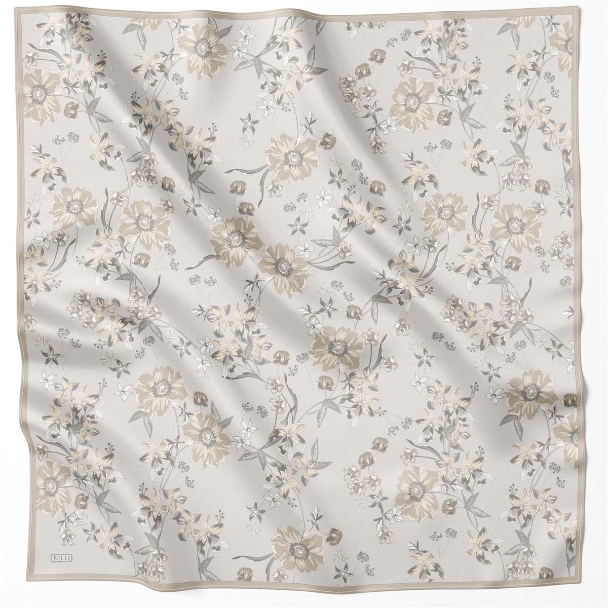 BELLİ ÇİÇEK DESEN İPEK EŞARP