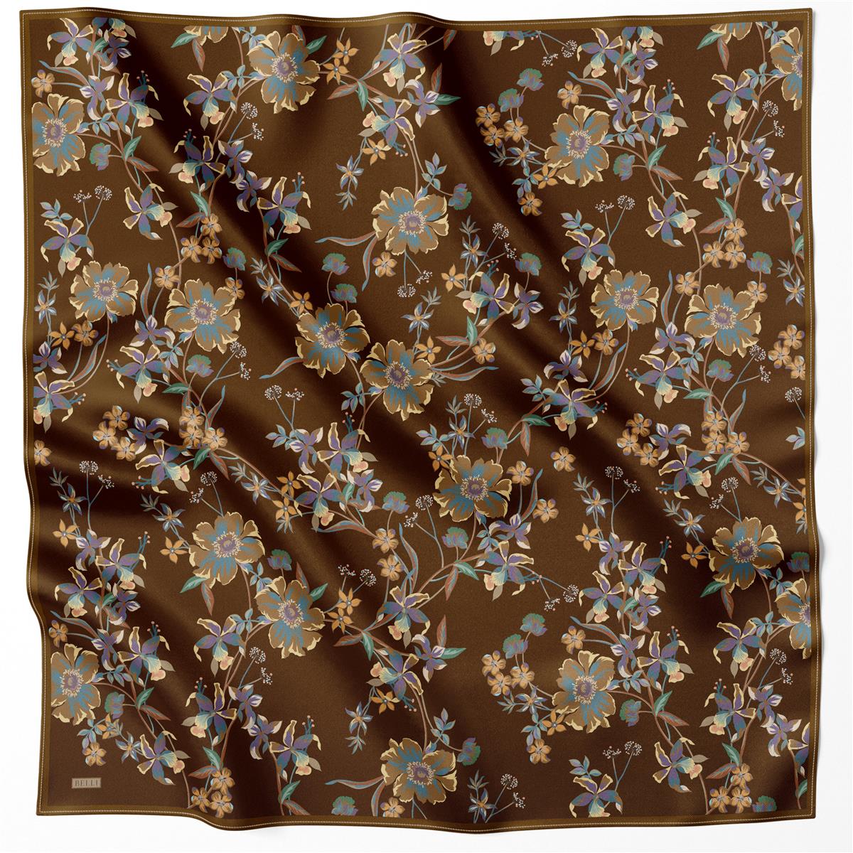 BELLİ ÇİÇEK DESEN İPEK EŞARP