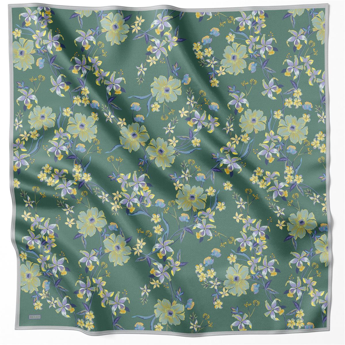 BELLİ ÇİÇEK DESEN İPEK EŞARP