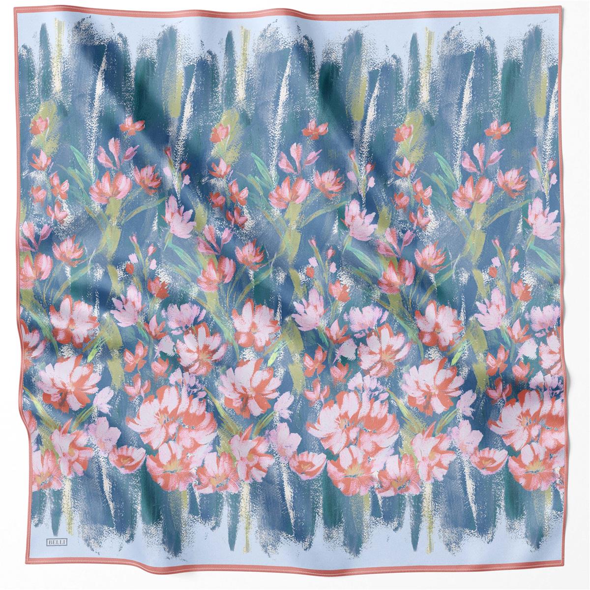 BELLİ ÇİÇEK DESEN İPEK EŞARP