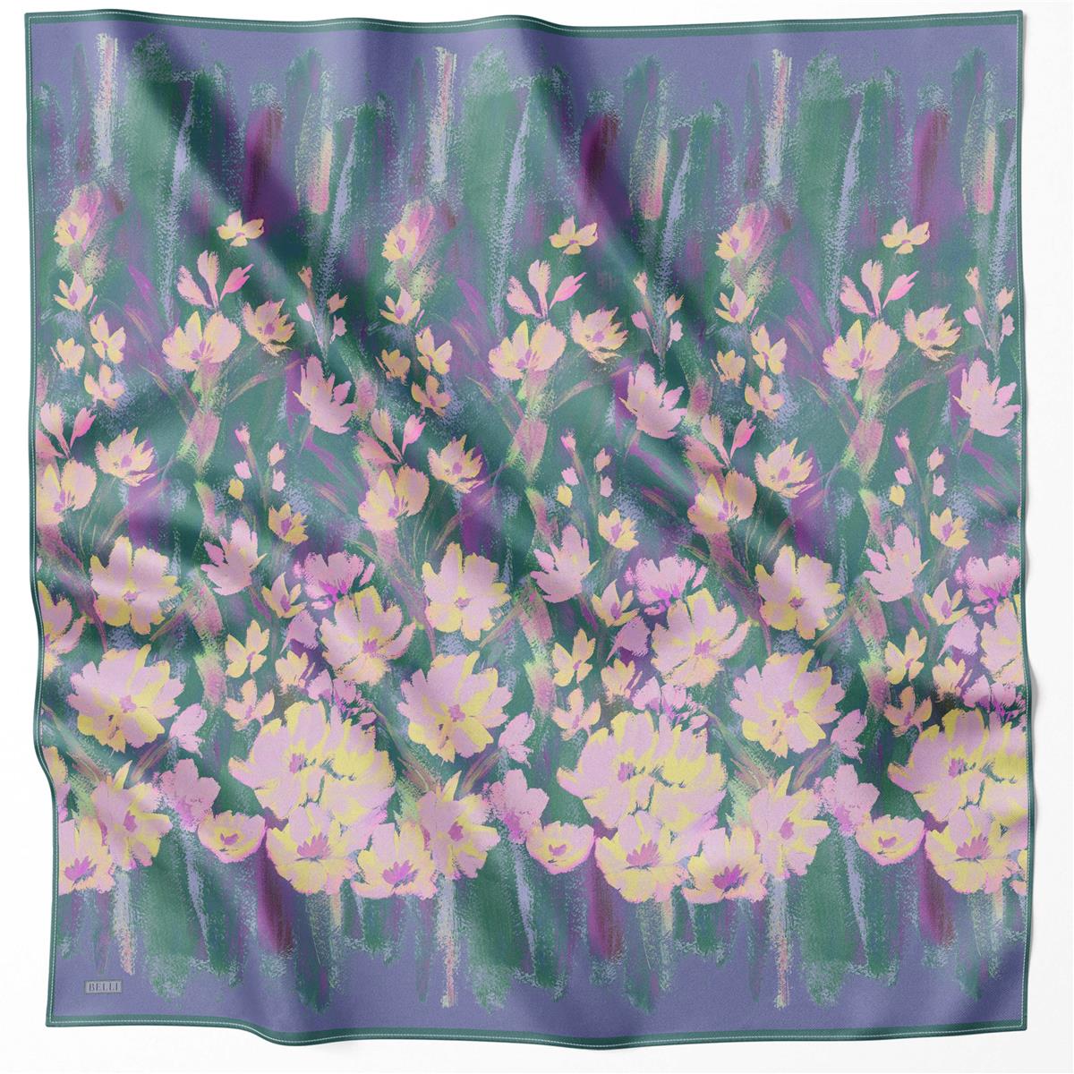 BELLİ ÇİÇEK DESEN İPEK EŞARP