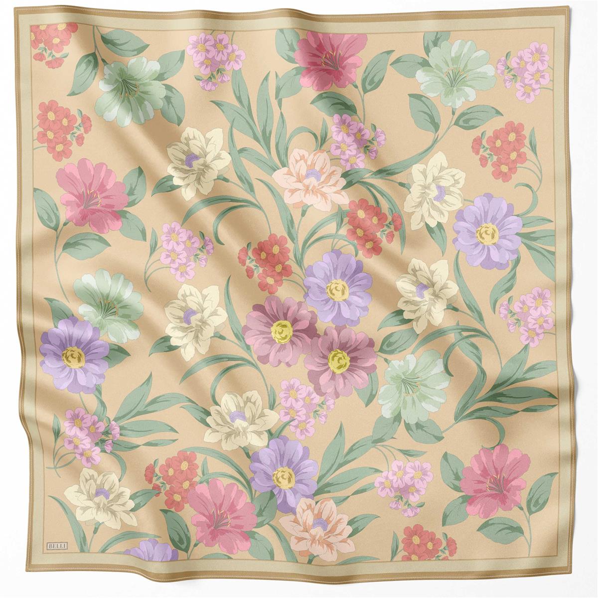 BELLİ ÇİÇEK DESEN İPEK EŞARP