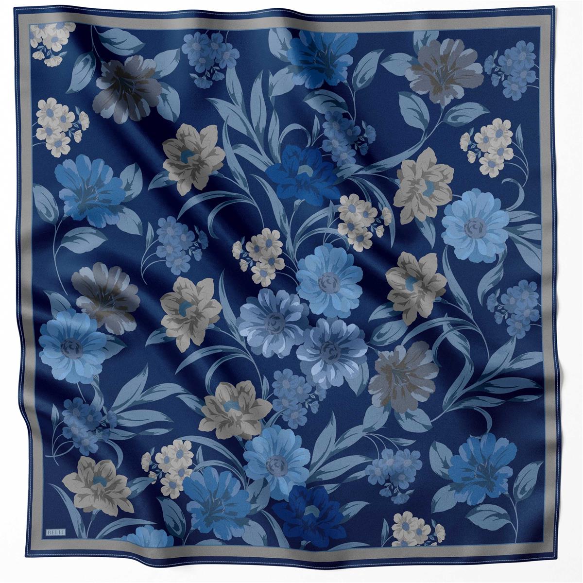 BELLİ ÇİÇEK DESEN İPEK EŞARP