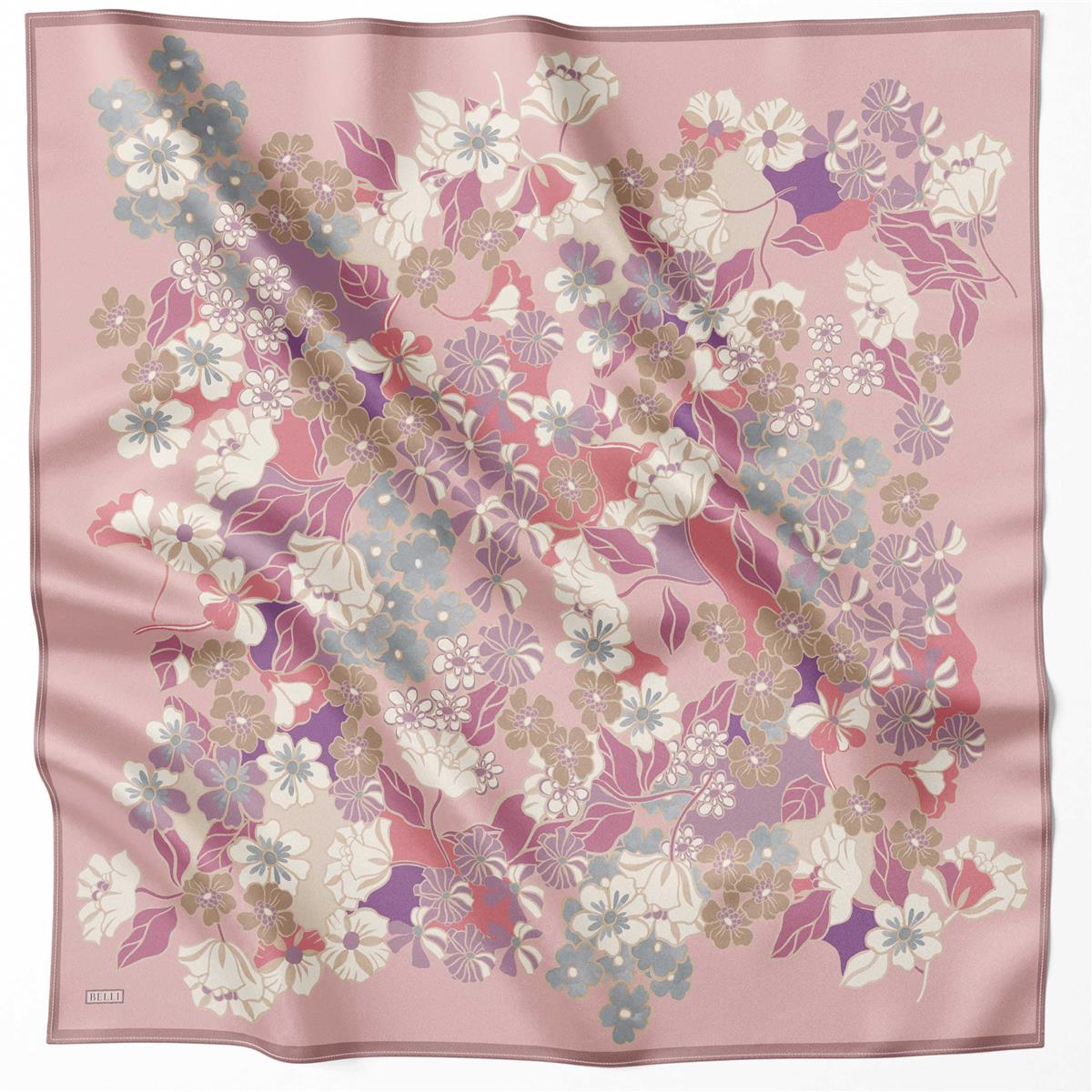 BELLİ ÇİÇEK DESEN İPEK EŞARP