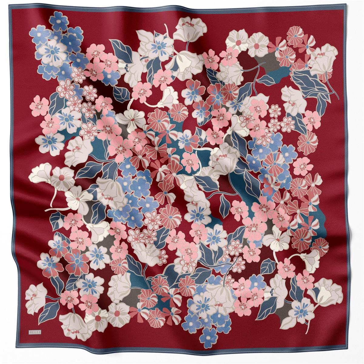 BELLİ ÇİÇEK DESEN İPEK EŞARP