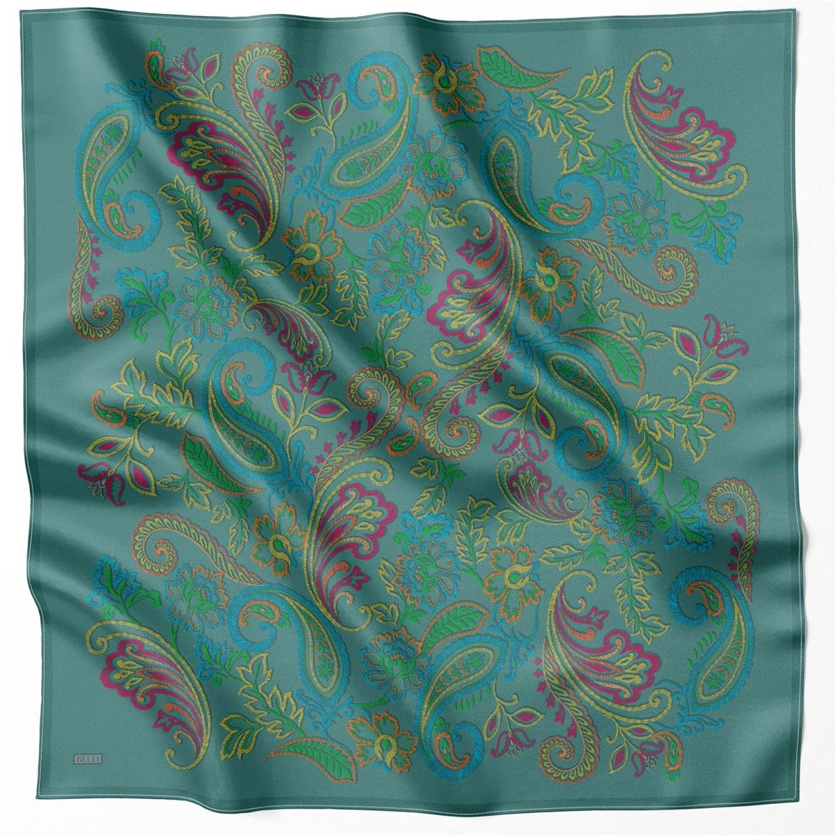 BELLİ ÇİÇEK DESEN İPEK EŞARP