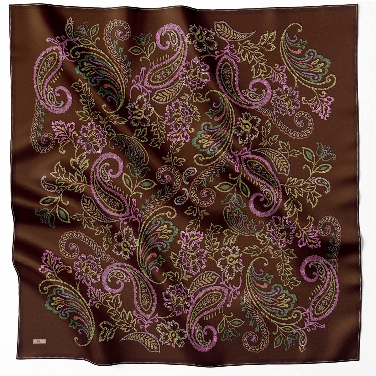 BELLİ ÇİÇEK DESEN İPEK EŞARP