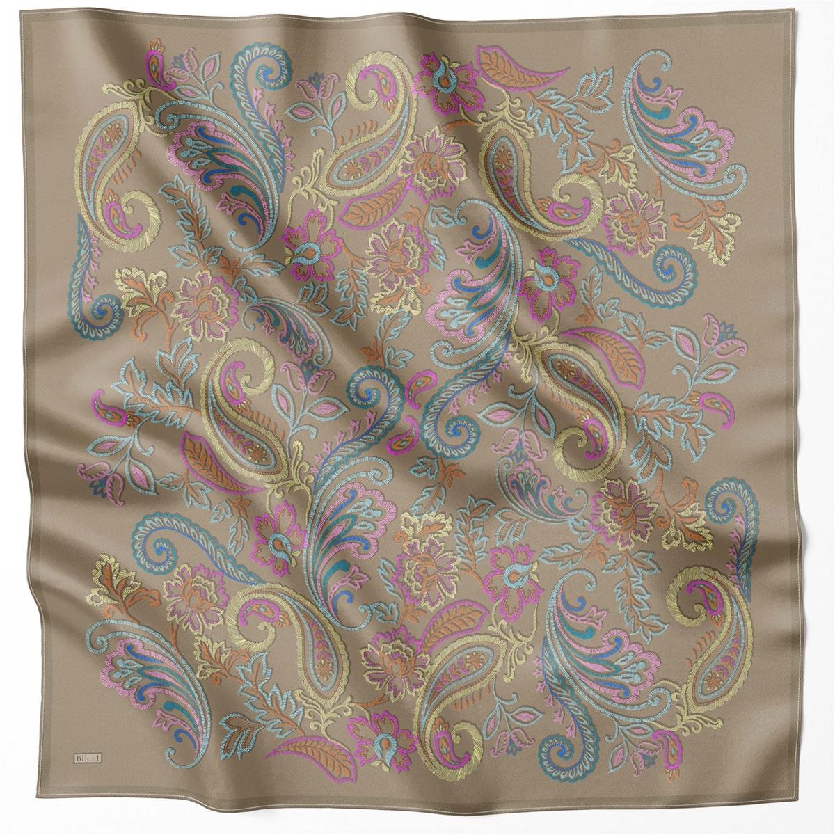 BELLİ ÇİÇEK DESEN İPEK EŞARP