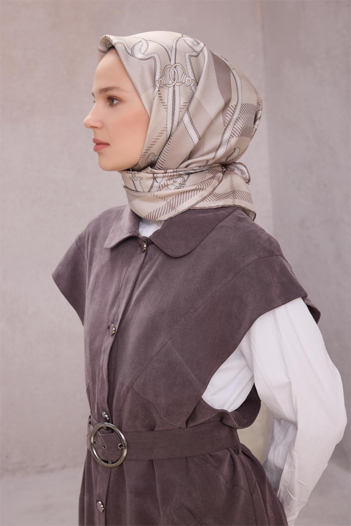 BELLİ EKOSE KEMER DESEN İPEK EŞARP