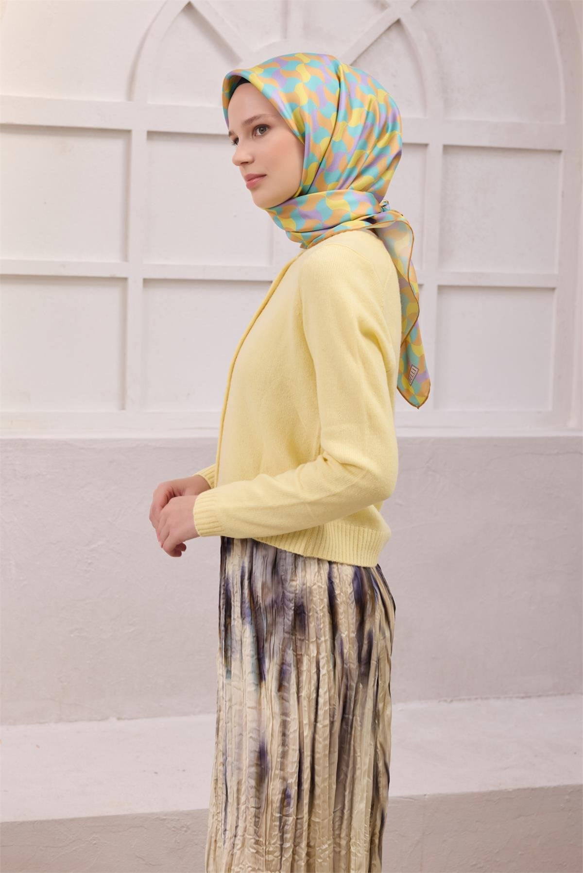 BELLİ GEOMETRİK DESEN İPEK EŞARP