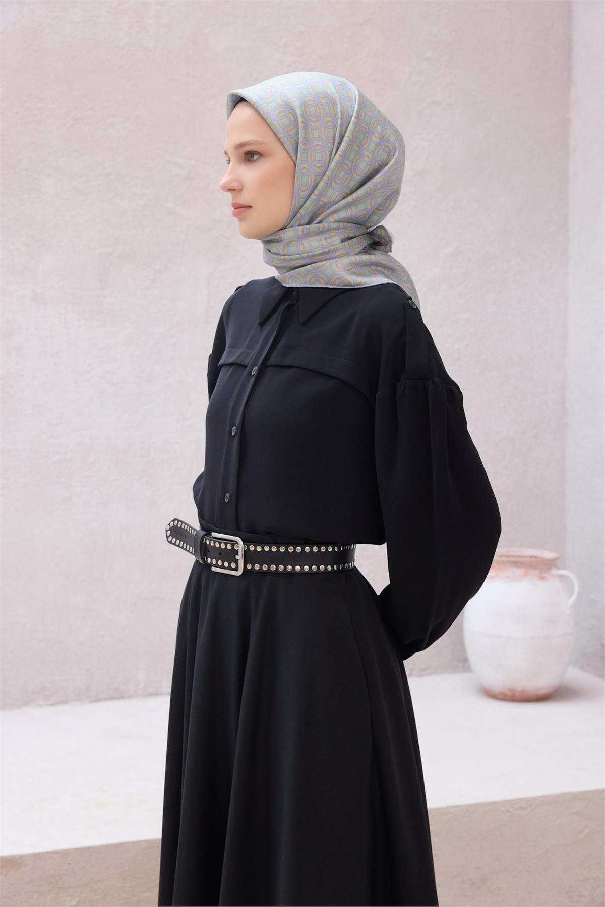 BELLİ GEOMETRİK DESEN İPEK EŞARP