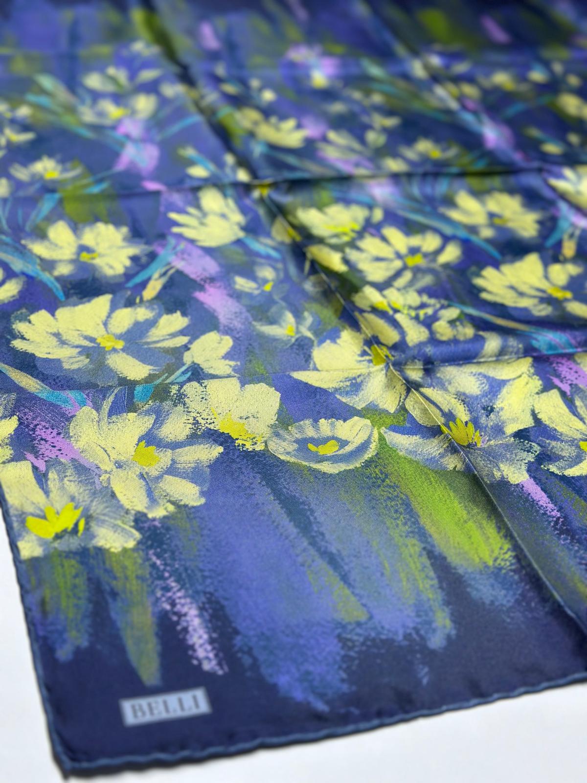 BELLİ ÇİÇEK DESEN İPEK EŞARP