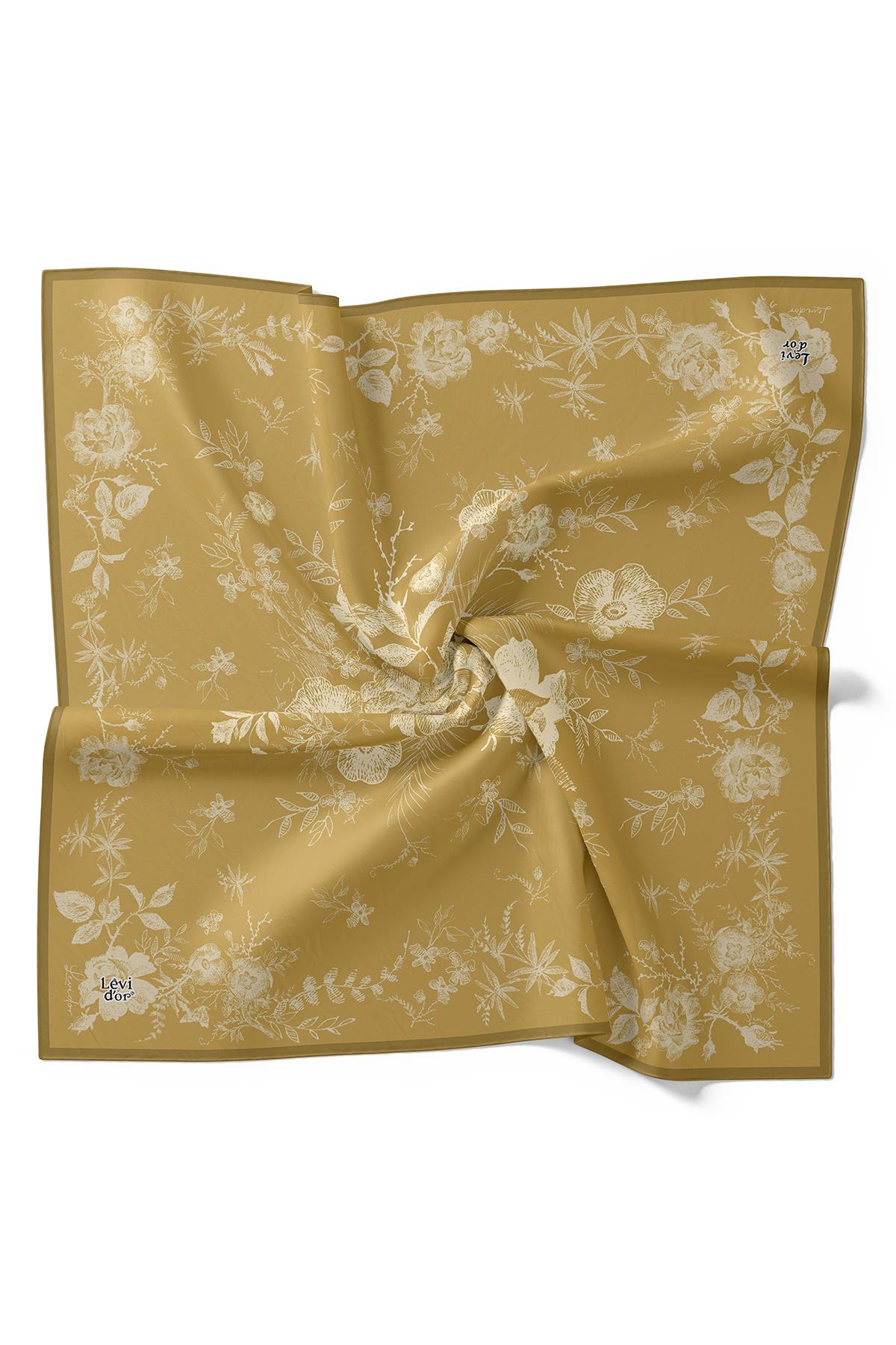 LEVİDOR SOYUT GÜL DESEN İPEK EŞARP