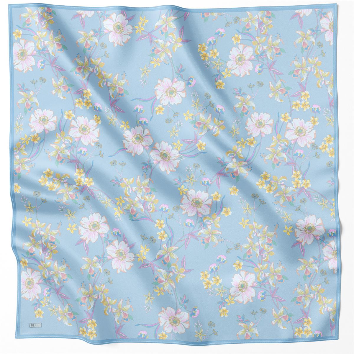 BELLİ ÇİÇEK DESEN İPEK EŞARP