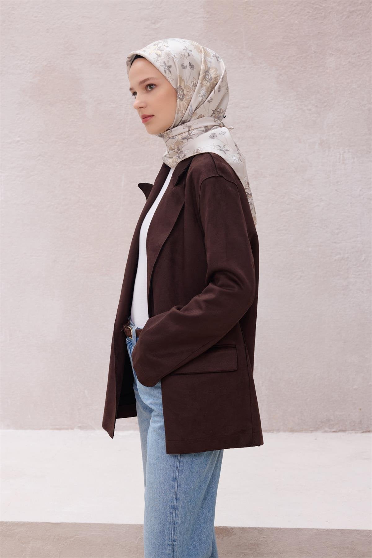 BELLİ ÇİÇEK DESEN İPEK EŞARP