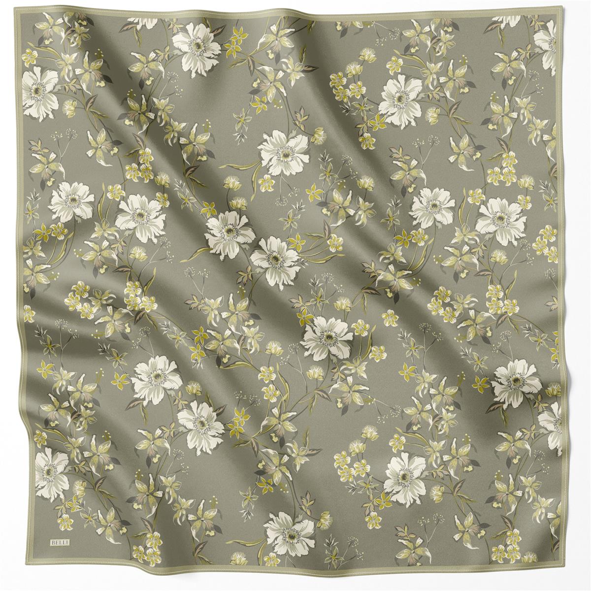 BELLİ ÇİÇEK DESEN İPEK EŞARP