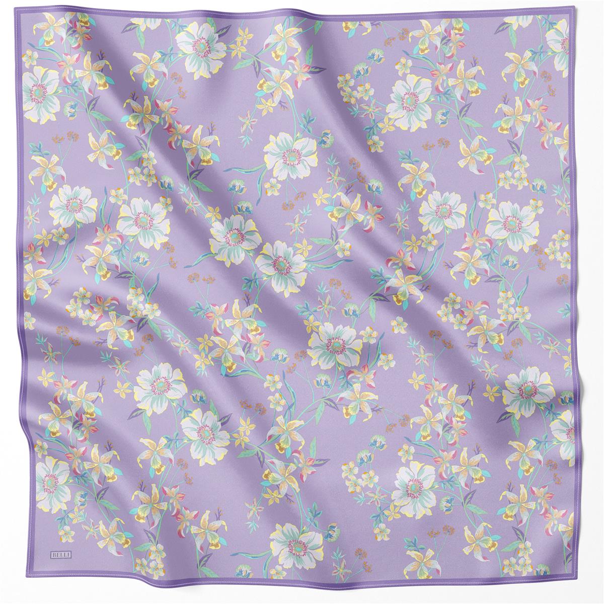 BELLİ ÇİÇEK DESEN İPEK EŞARP