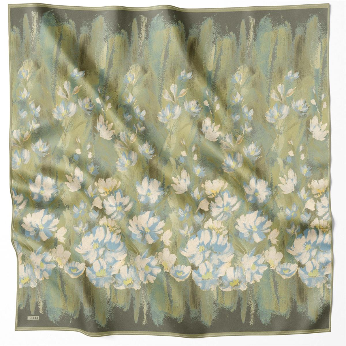 BELLİ ÇİÇEK DESEN İPEK EŞARP