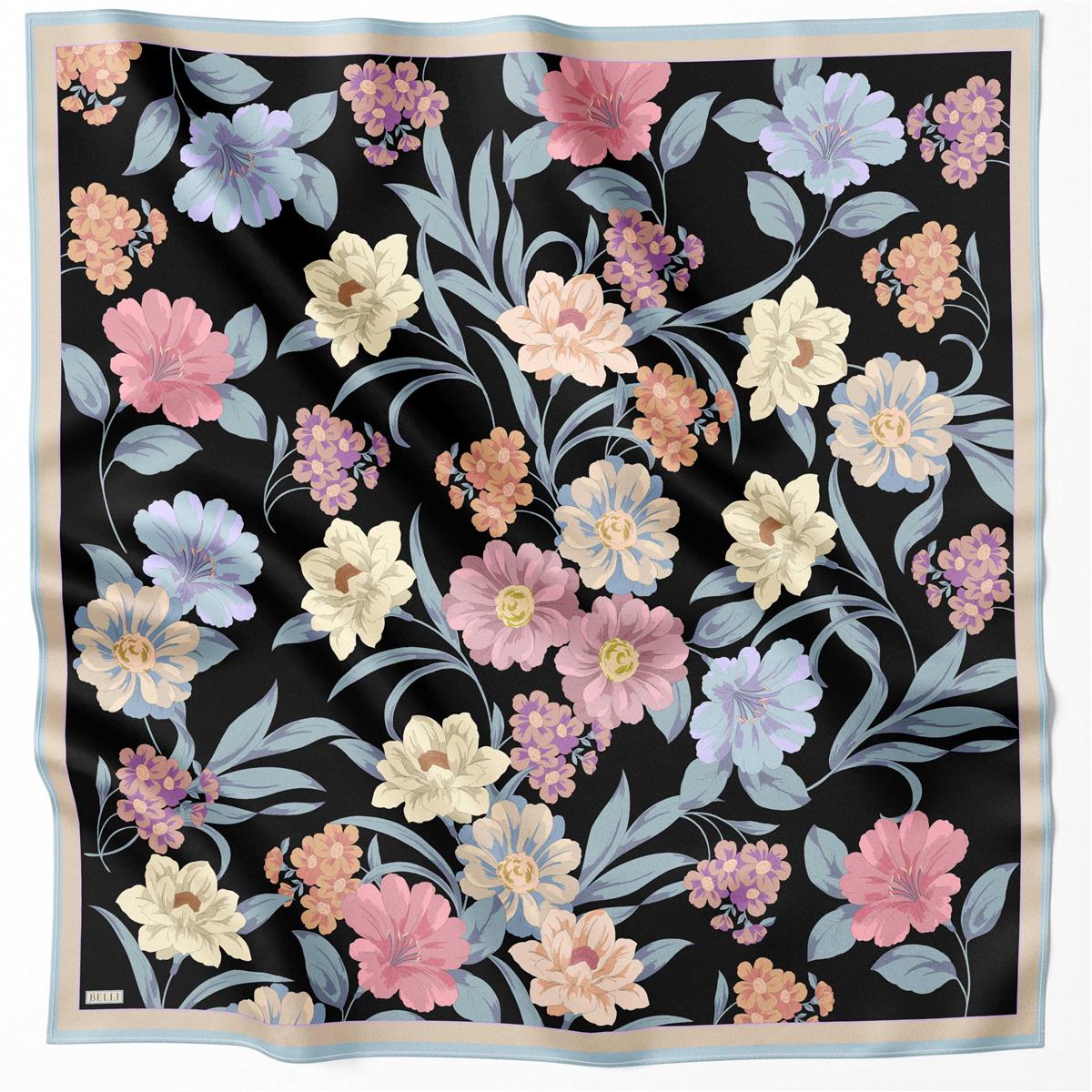 BELLİ ÇİÇEK DESEN İPEK EŞARP