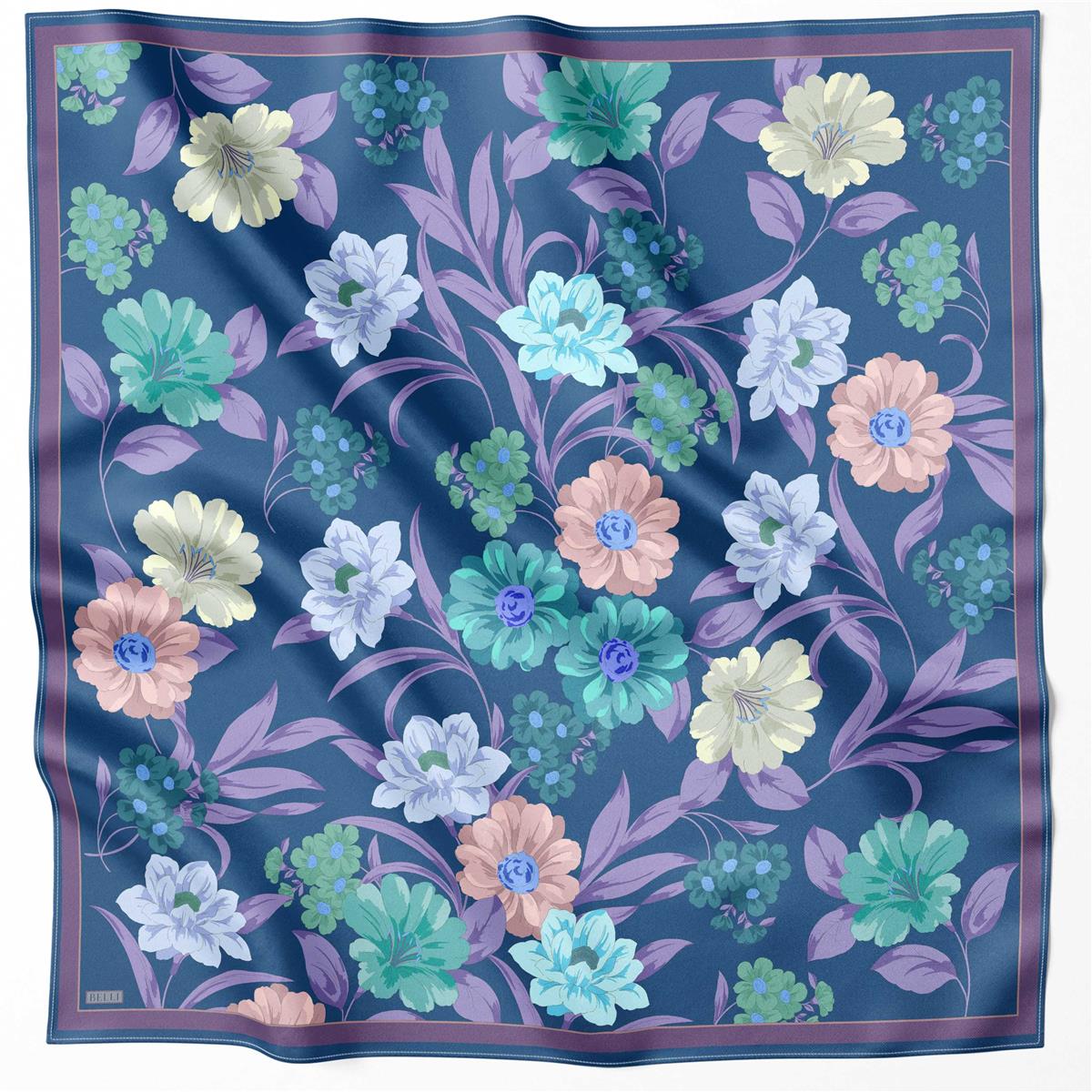 BELLİ ÇİÇEK DESEN İPEK EŞARP