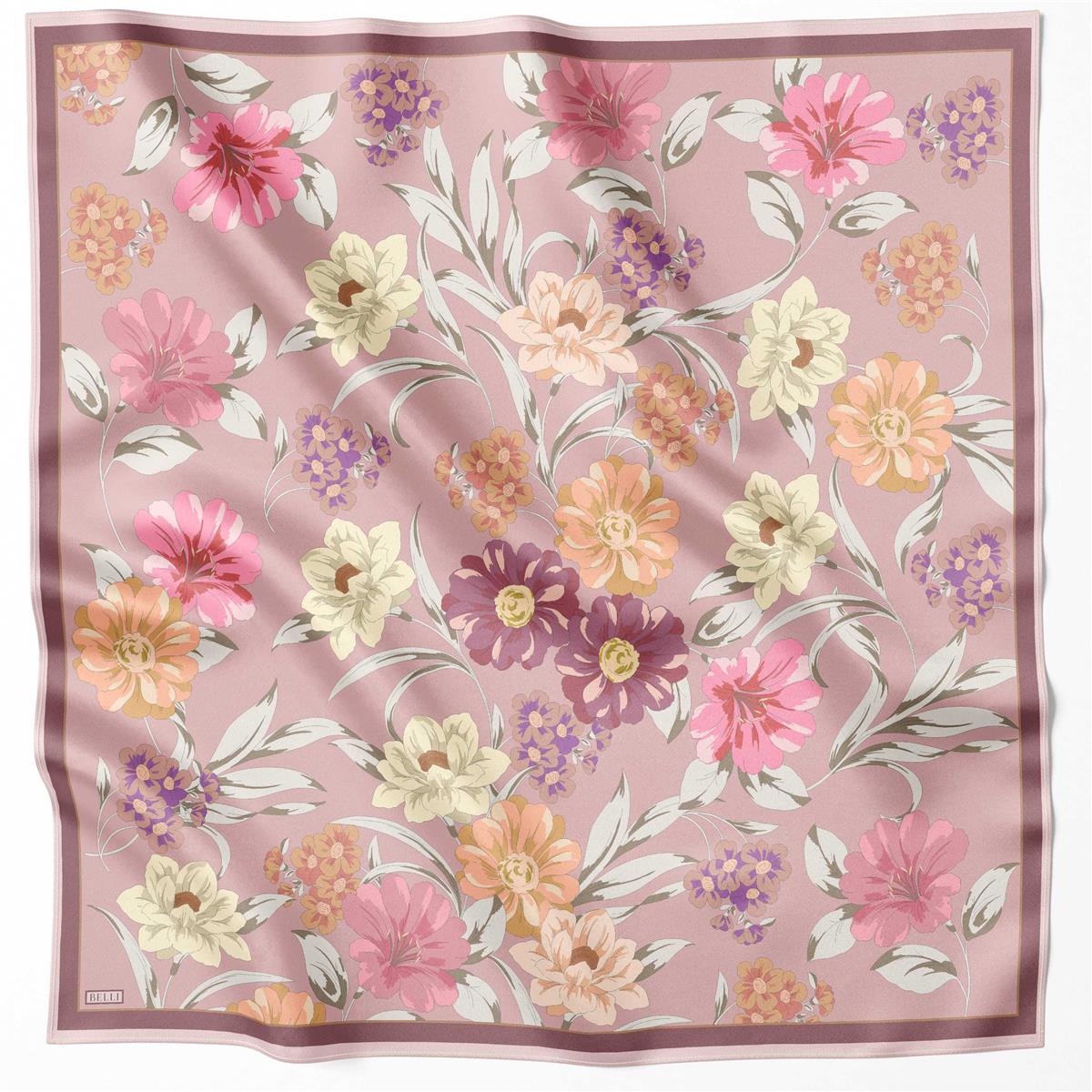 BELLİ ÇİÇEK DESEN İPEK EŞARP