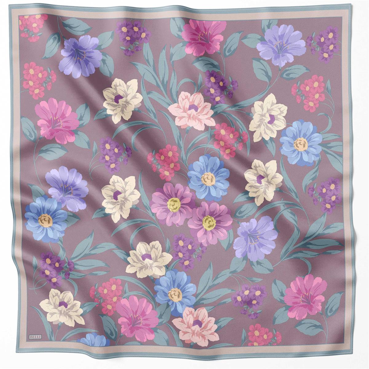 BELLİ ÇİÇEK DESEN İPEK EŞARP