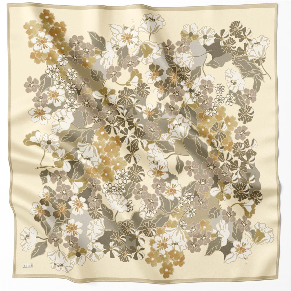 BELLİ ÇİÇEK DESEN İPEK EŞARP