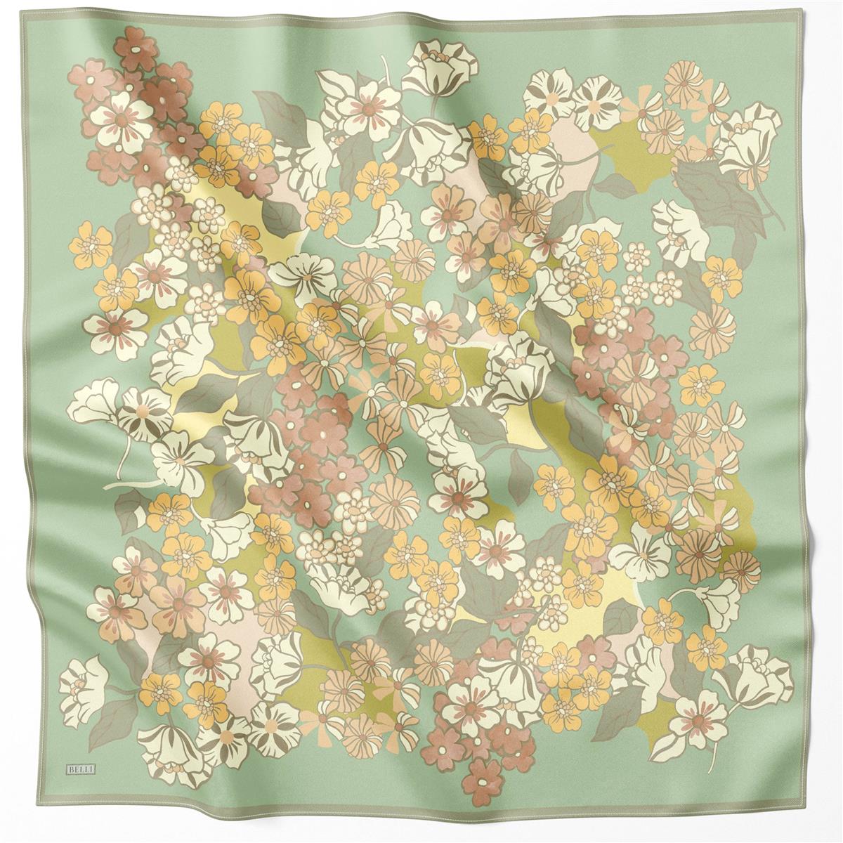 BELLİ ÇİÇEK DESEN İPEK EŞARP