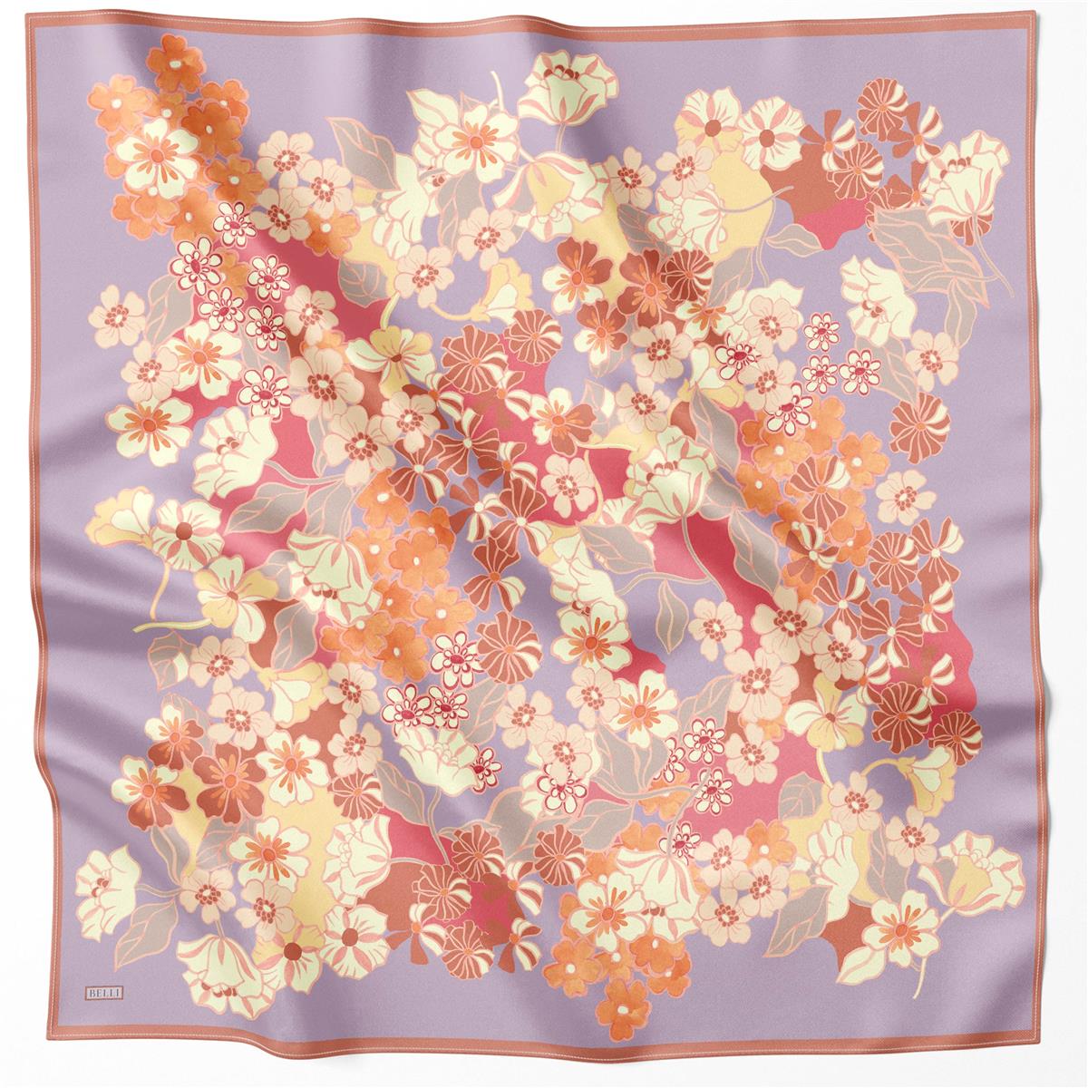 BELLİ ÇİÇEK DESEN İPEK EŞARP