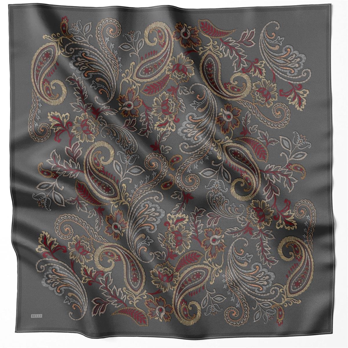 BELLİ ÇİÇEK DESEN İPEK EŞARP