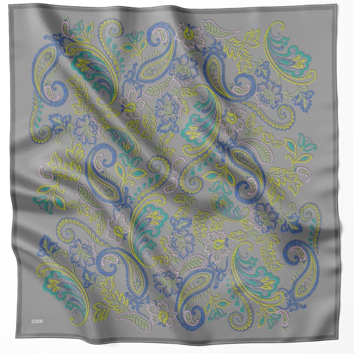 BELLİ ÇİÇEK DESEN İPEK EŞARP