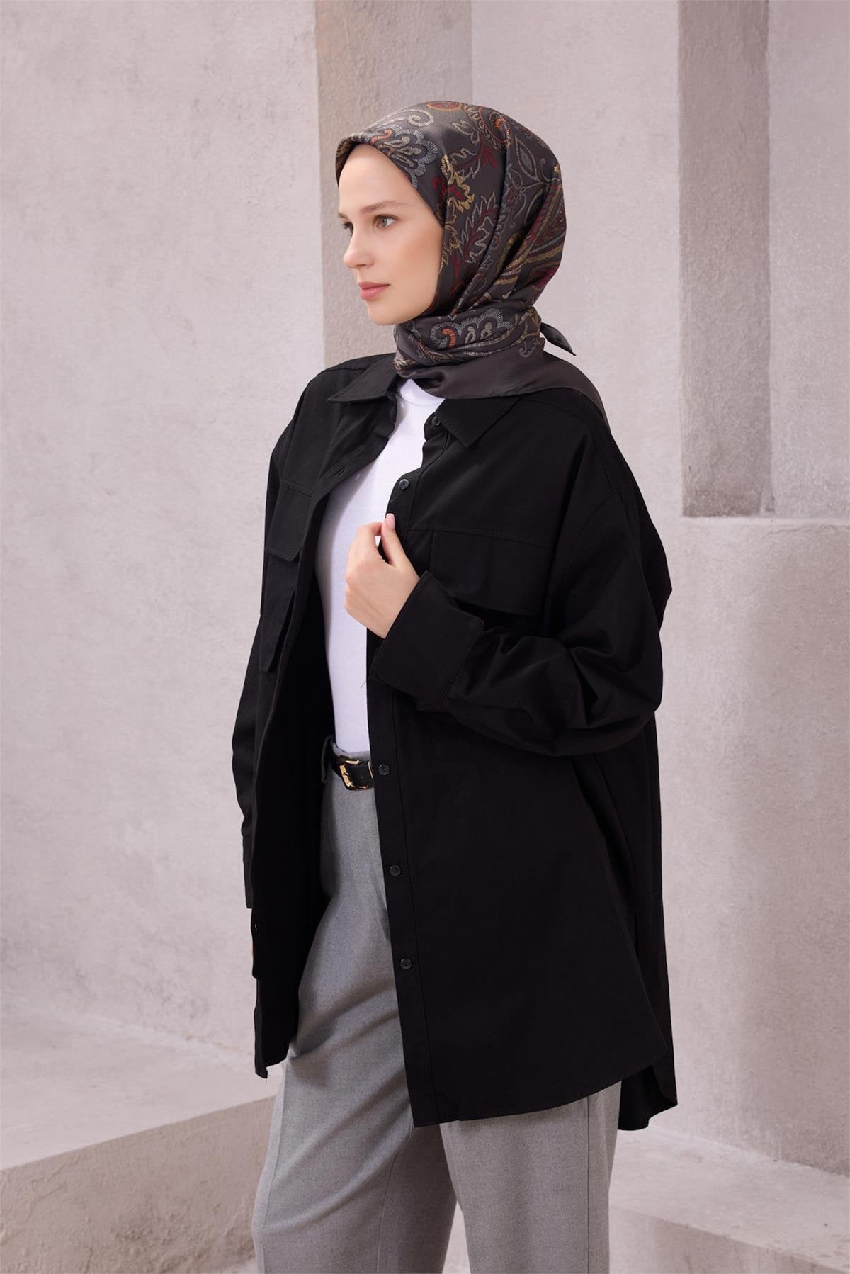 BELLİ ÇİÇEK DESEN İPEK EŞARP