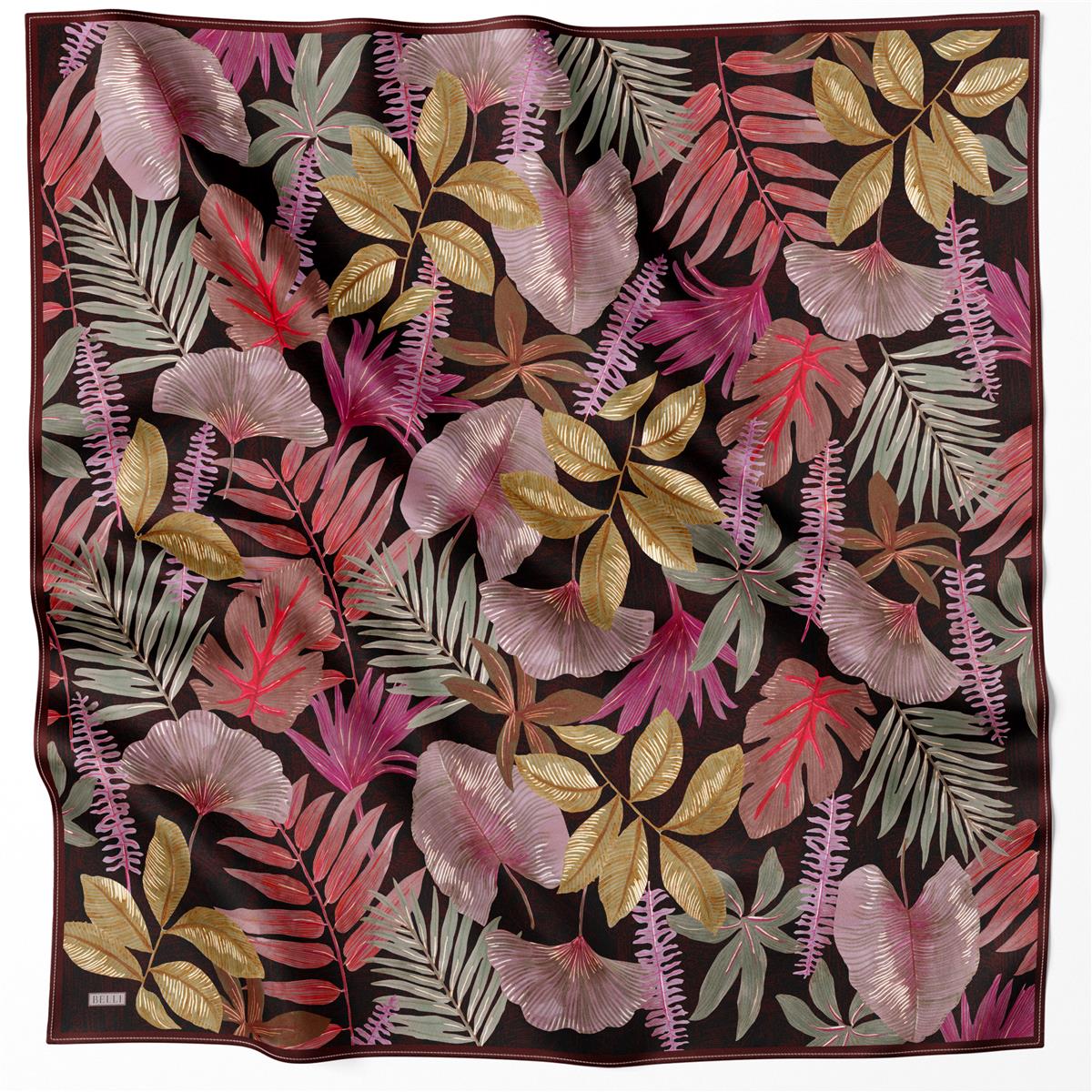 BELLİ ÇİÇEK DESEN İPEK EŞARP