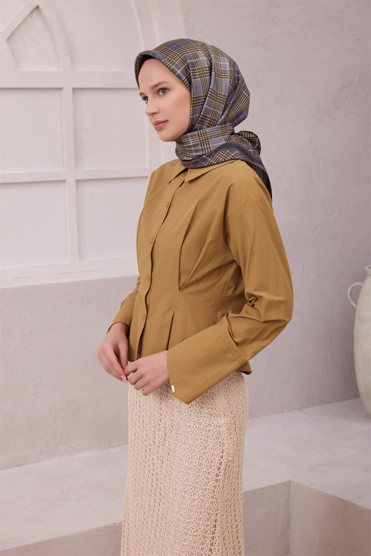 BELLİ EKOSE DESEN İPEK EŞARP