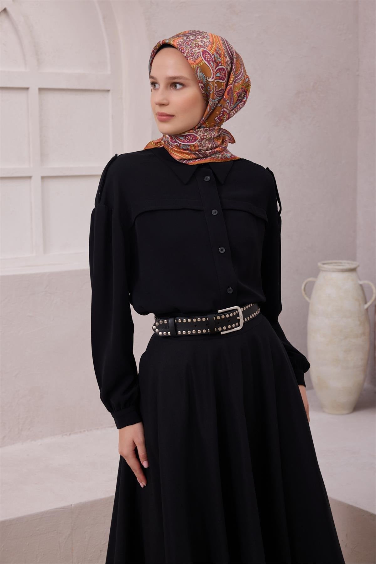 BELLİ ETNİK DESEN İPEK EŞARP