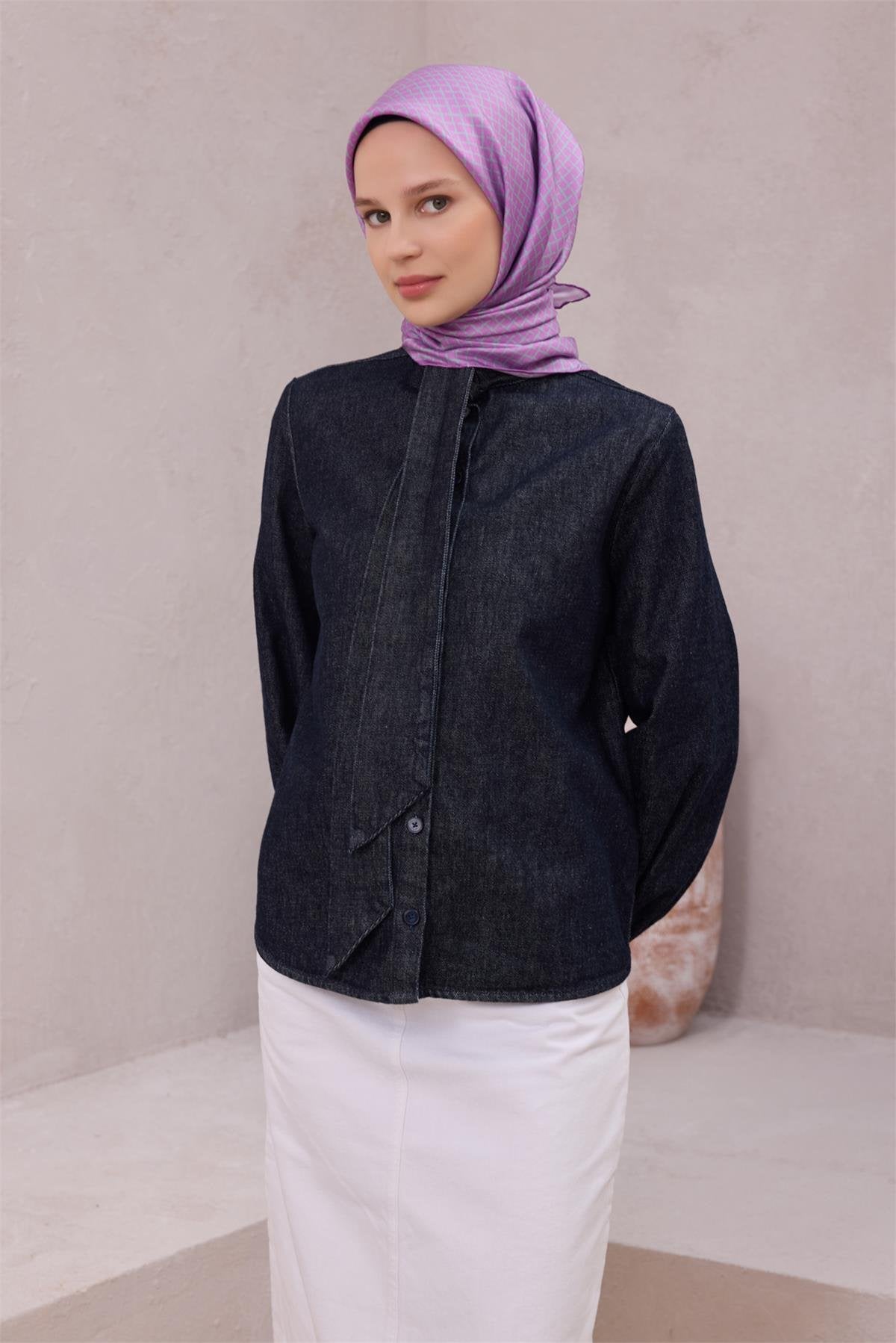 BELLİ GEOMETRİK DESEN İPEK EŞARP