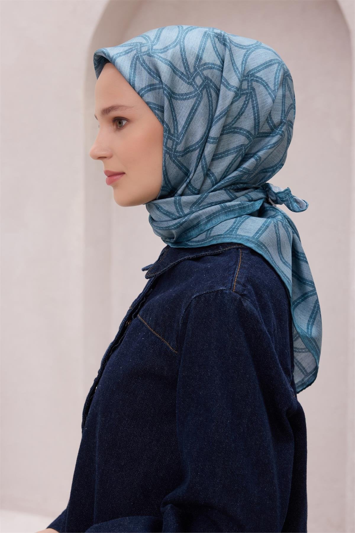 BELLİ GEOMETRİK DESEN İPEK EŞARP