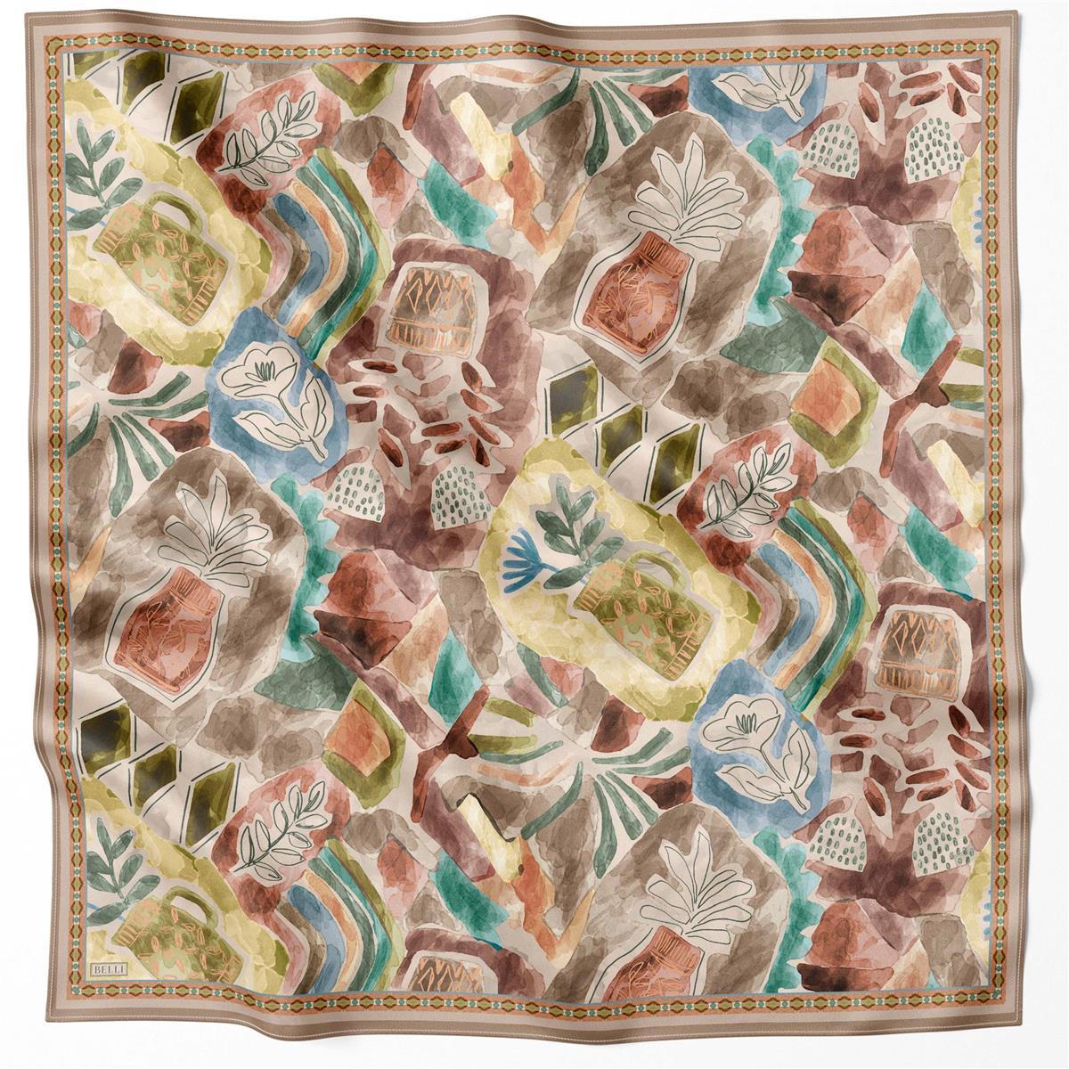 BELLİ OBJE DESEN İPEK EŞARP