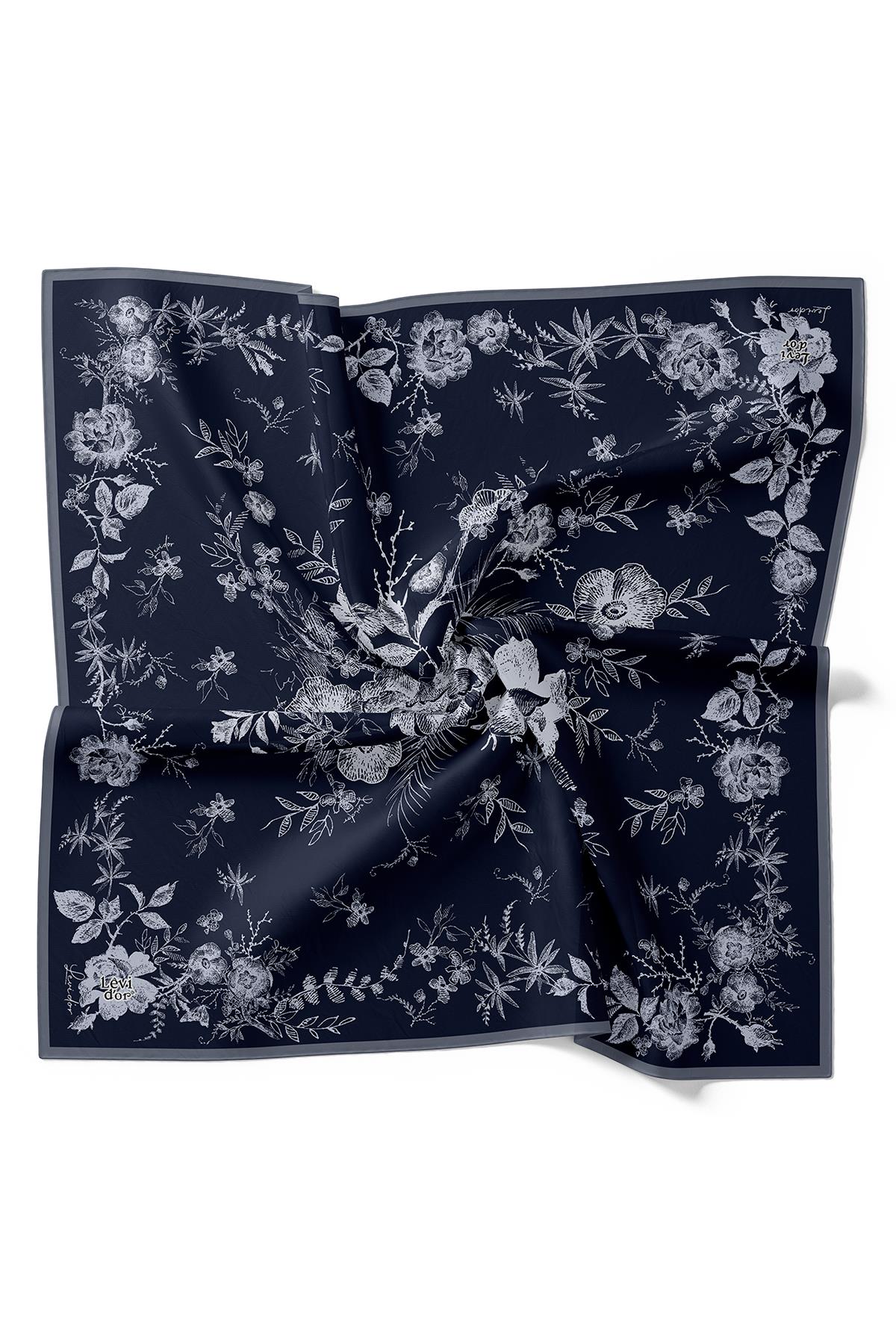 LEVİDOR SOYUT GÜL DESEN İPEK EŞARP