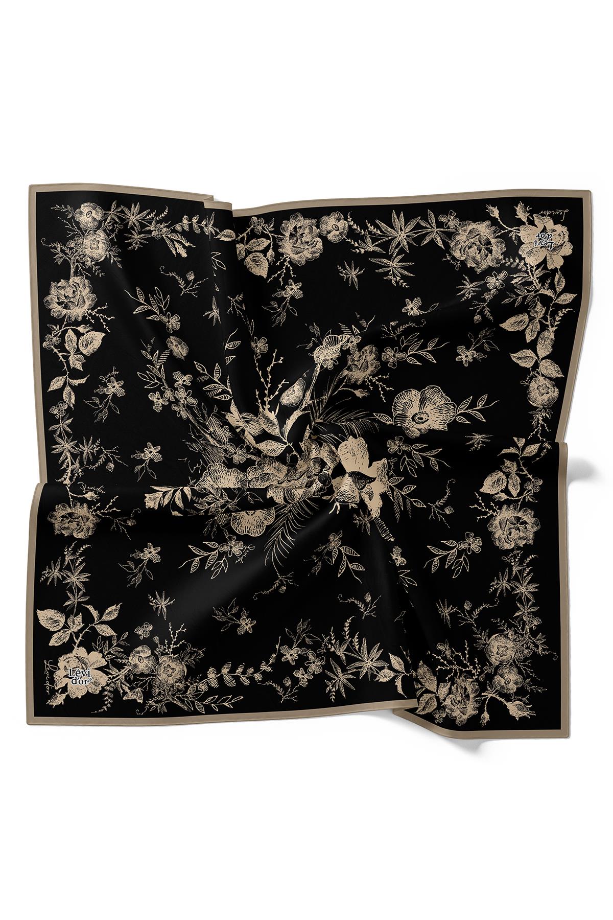 LEVİDOR SOYUT GÜL DESEN İPEK EŞARP